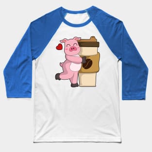 Pig with Coffee to go Baseball T-Shirt